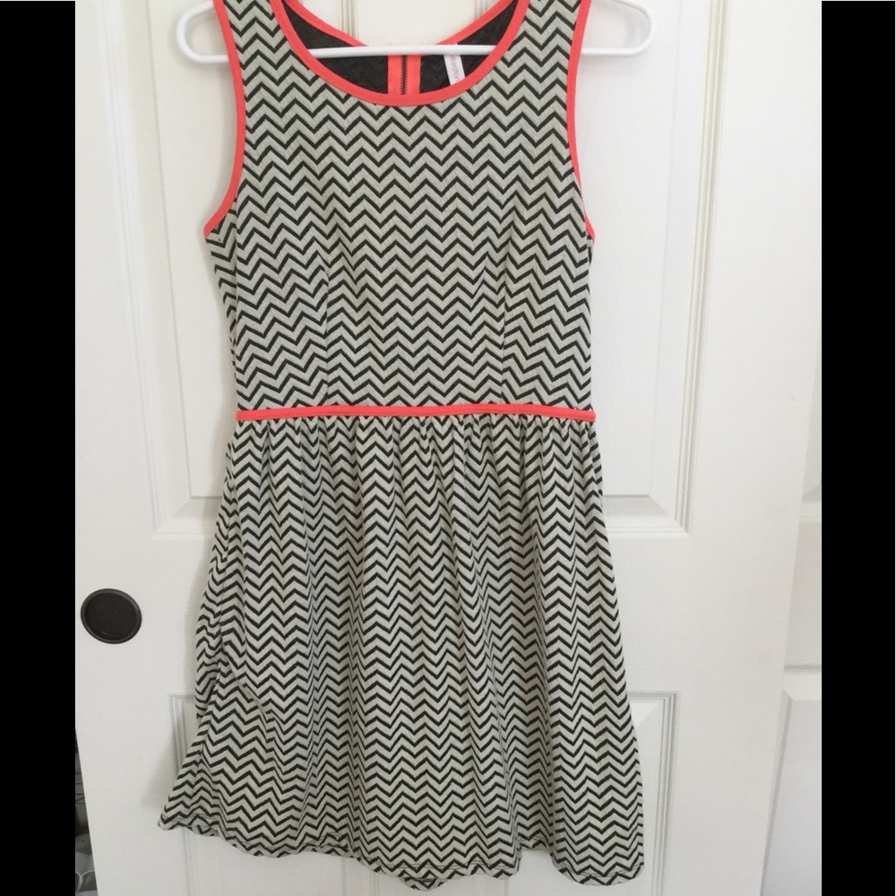 never worn black and white chevron dress with neon